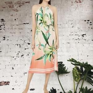 Trina Turk Pink and Green Floral Maxi swim cover Dress Size XL